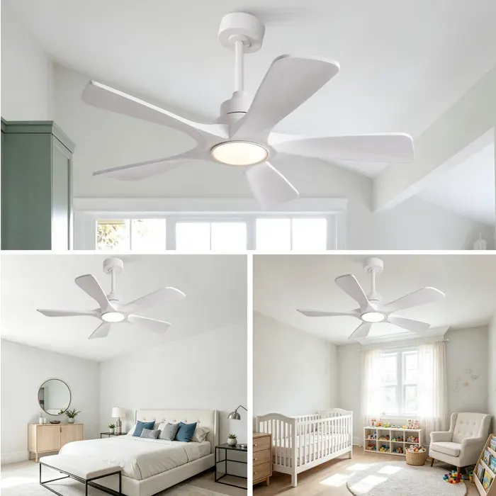 Ventilateur de plafond LED 42 pouces – Blanc – Télécommande sans fil – 6 vitesses – 3 températures de couleur