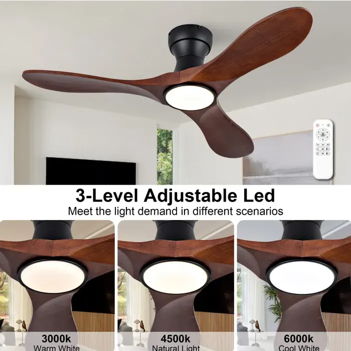 Ventilateur de plafond LED 42 pouces EVRYAE télécommande réversible 3 pales en bois noir