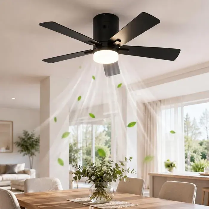 Ventilateur de plafond LED 42 pouces noir 5 pales moteur DC silencieux réversible 6 vitesses lumière dimmable 3000K-6500K