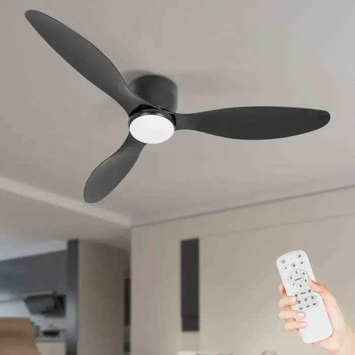 Ventilateur De Plafond LED 42 Pouces Noir + Télécommande - Moteur DC Inverter Silencieux 6 Vitesses Réversible Ventilateur Plafond