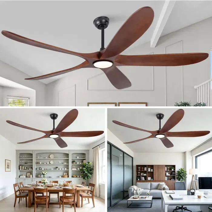Ventilateur De Plafond LED 5 Pales Bois Marron Ventilateur Ultra-Plat FloraGrace Pour Chambre Salon 6 Vitesses 176x176x31cm