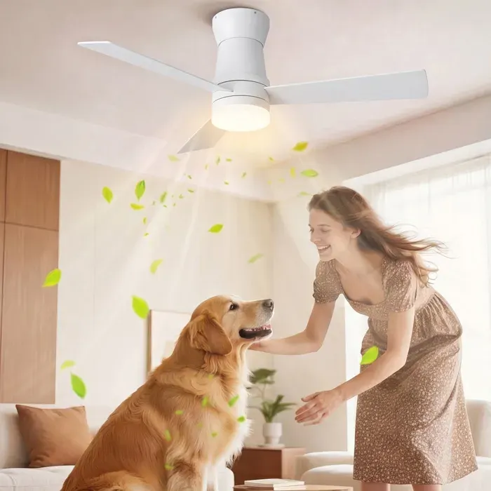 Ventilateur de Plafond LED - 52 / 132cm - 3 Pales en Contreplaqué avec Lampe Tricolore et Télécommande - Blanc