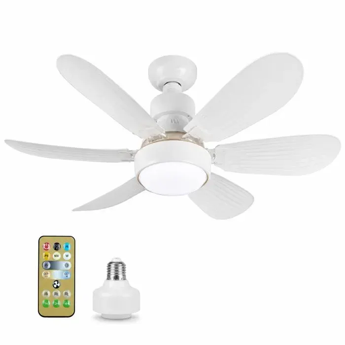 Ventilateur de plafond LED 52 cm blanc avec télécommande 6 pales et intensité variable — coloris Blanche