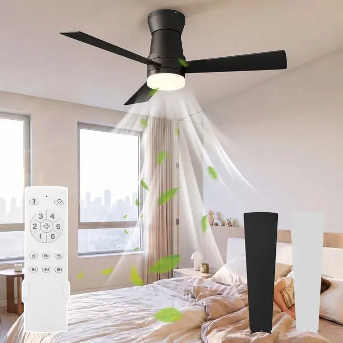 Ventilateur de plafond LED 52 pouces 3 pales 6 vitesses moteur DC silencieux minuterie et lumière dimmable