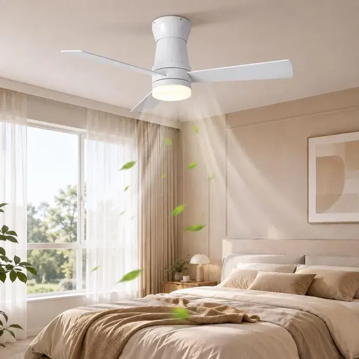 Ventilateur de plafond LED 52 pouces 3 pales moteur DC silencieux réversible 6 vitesses lumière dimmable blanc