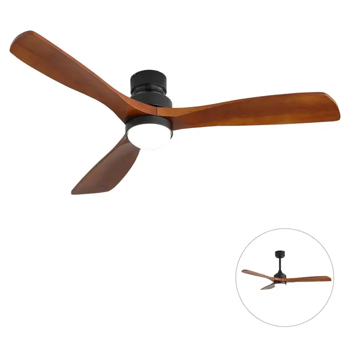 Ventilateur de Plafond LED 52 pouces avec éclairage 3 pales en bois massif moteur DC fonction mémoire 6 vitesses