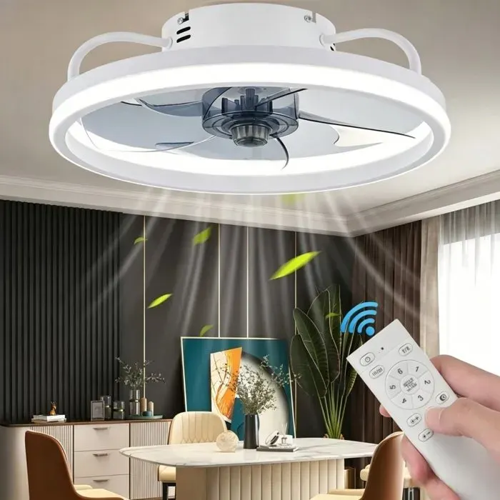 Ventilateur de Plafond LED 55 W avec Éclairage Application et Télécommande 6 Vitesses Intensité Variable Silencieux 33 cm
