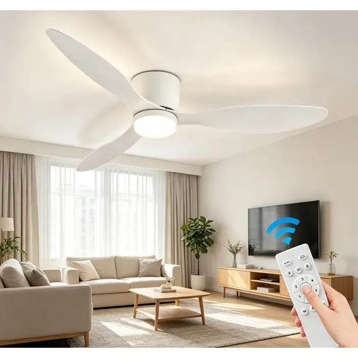Ventilateur de plafond LED - 6 vitesses - 3 couleurs dintensité - avec Télécommande - Minuterie - Silencieux - Marche arrière-45 W
