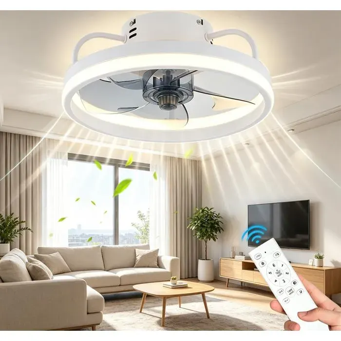 Ventilateur de plafond LED - 6 vitesses - Minuterie intelligente - 3 couleurs - avec télécommande - silencieux - 33 cm 55 W blanc