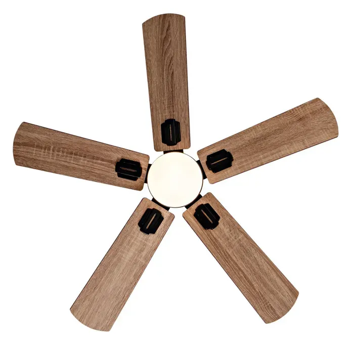 Ventilateur de Plafond LED 6 Vitesses Réversible - TCQPZ - avec Télécommande Métal et Bois Noir Noyer Foncé 42 Pouces