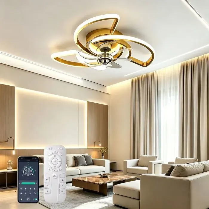 Ventilateur de Plafond LED 60 cm avec Télécommande et Application Lumière Dimmable 6 Vitesses Minuterie Plafonnier