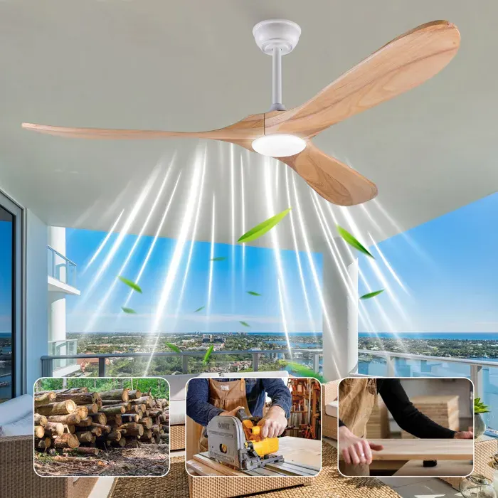 Ventilateur de plafond LED 60 pouces EVRYAE 152 cm télécommande 6 vitesses réversible 3 pales en bois blanc