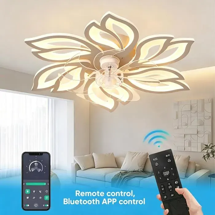 Ventilateur de plafond LED 65cm- Ventilateur de plafond silencieux télécommande - 6 vitesses - minuterie - Intensité variable -App