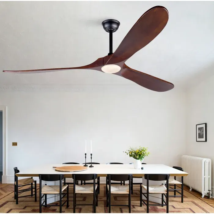 Ventilateur de plafond LED 70 pouces avec télécommande 3 pales en bois moteur DC silencieux 3CCT