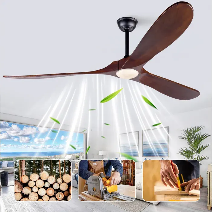 Ventilateur de plafond LED 70 pouces EVRYAE 3 pales 3CCT télécommande 6 vitesses moteur DC silencieux brun/noir