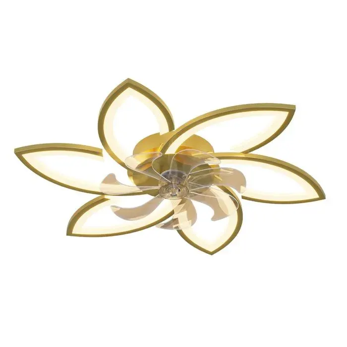 Ventilateur de Plafond LED 78 cm Or 66W Dimmable 3 Couleurs 6 Vitesses Télécommande+APP Minuterie – Pour Salon Chambre