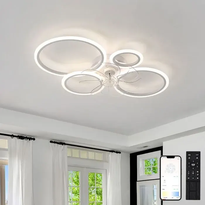 Ventilateur de Plafond LED 85 cm avec Télécommande Éclairage Intégré Design Encastré Faible Hauteur Silencieux pour Chambre
