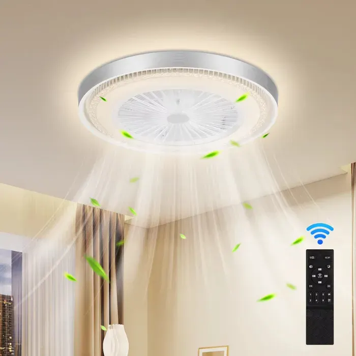 Ventilateur de plafond LED avec abat-jour en cristal - 6 vitesses 3000K/4500K/6500K réglable pour salon et chambre