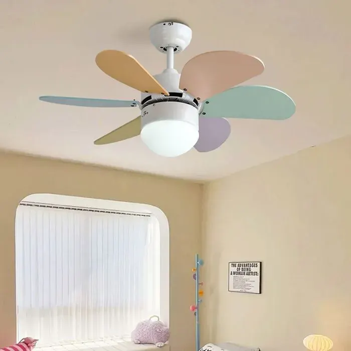 Ventilateur de Plafond LED avec Lumière Style Nordique Pales Effet Bois Coloré 6 Vitesses Dimmable Télécommande Éclairage pour
