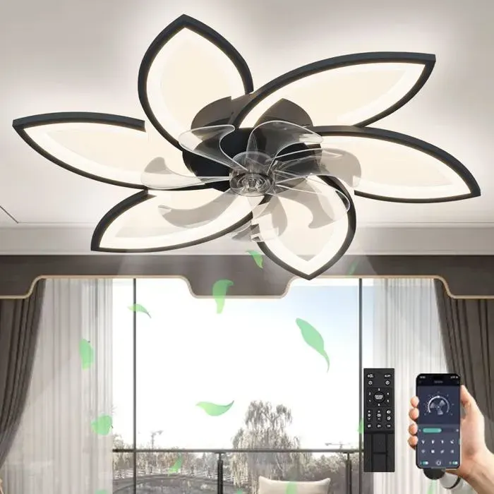 Ventilateur De Plafond LED Avec LumièreLustre 66W Dimmable Ventilateur De Plafond Réversible Silencieux 6 Köpfe 78x15cm