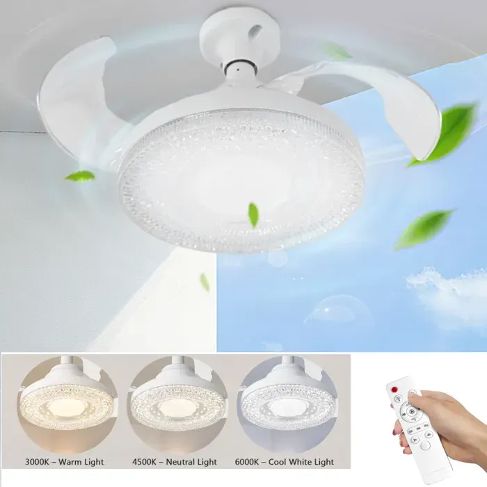 Ventilateur de plafond Led avec lumièretélécommandeFaible consommation moteur DC 30W+Lumière Led Silencieux3 Pales déployantes