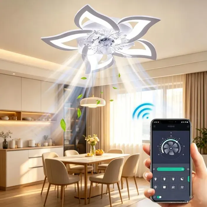 Ventilateur de plafond LED - avec télécommande - 3 couleurs Intensité variable - 6 vitesses - minuterie - 69CM/50W-Silencieux-blanc