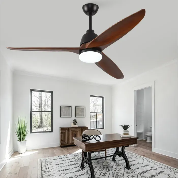 Ventilateur de Plafond LED avec Télécommande 6 Vitesses Réversible - YEAVIO - en Bois et Métal Noir 56 Pouces