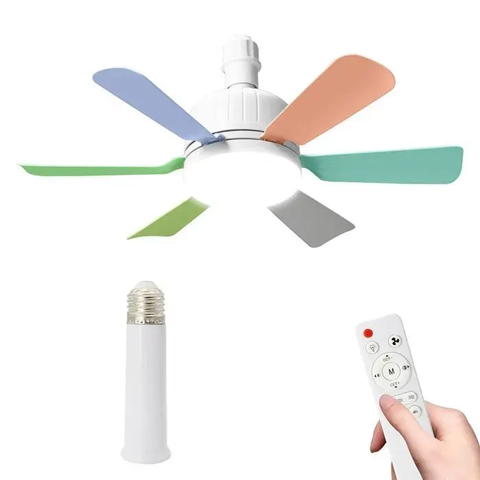 Ventilateur de Plafond LED avec Télécommande Silencieux 3 Vitesses 3 Couleurs Minuterie 2/4h E27 pour Salon Chambre Bureau