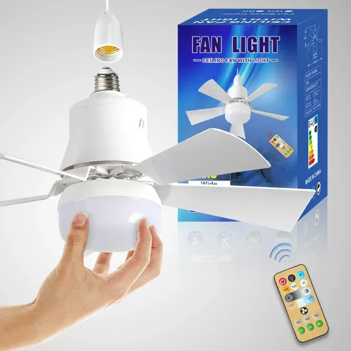 Ventilateur de plafond LED avec télécommande variateur dintensité culot E27 30 W moderne intelligent sans fil éclairage