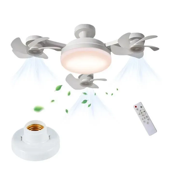 Ventilateur de Plafond LED avec Télécommande Ventilateur de Plafond à Visser E27 avec 3 Têtes de Drone 3 Vitesses Réglables