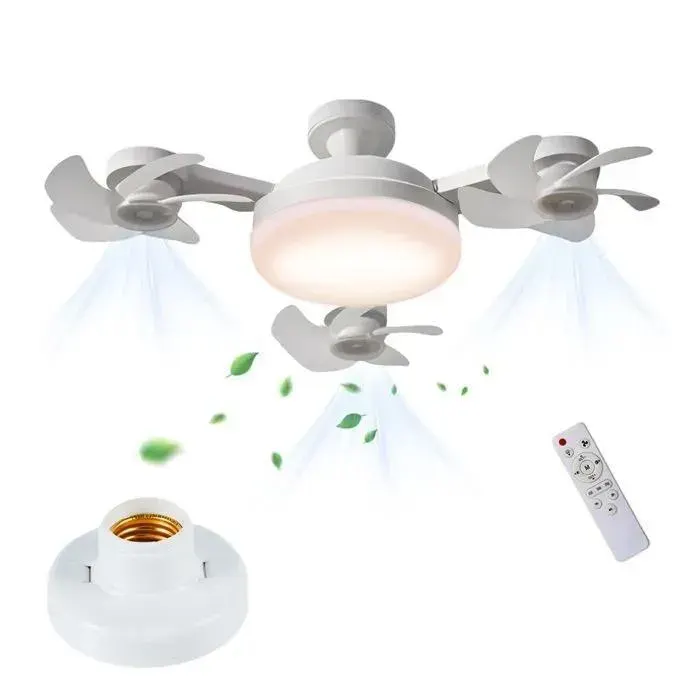 Ventilateur de Plafond LED avec Télécommande Ventilateur de Plafond à Visser E27 avec 3 Têtes de Drone 3 Vitesses Réglables
