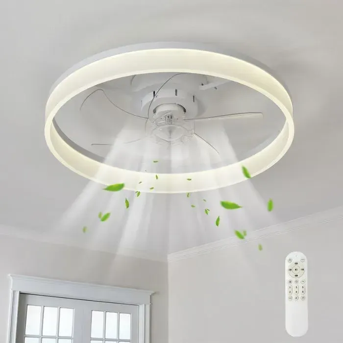Ventilateur de Plafond LED Design 40 cm Montage Ultra Plat Noir Télécommande Lumière Dimmable Silencieux pour