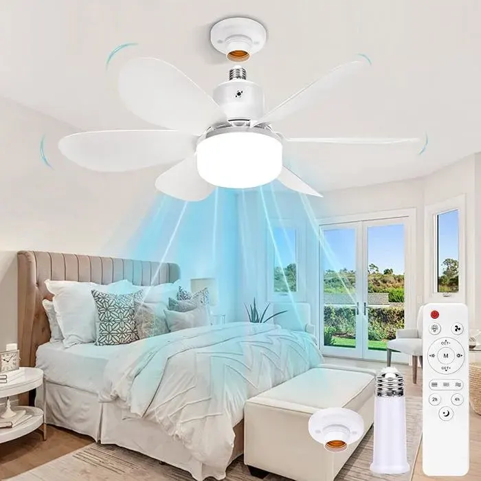 Ventilateur de plafond LED dimmable 30 W avec télécommande douille E27 beige