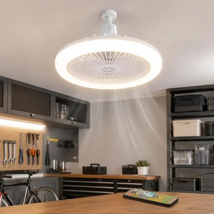 Ventilateur de Plafond LED E27 25cm 3 Couleurs Dimmable Télécommande Encastré Blanc