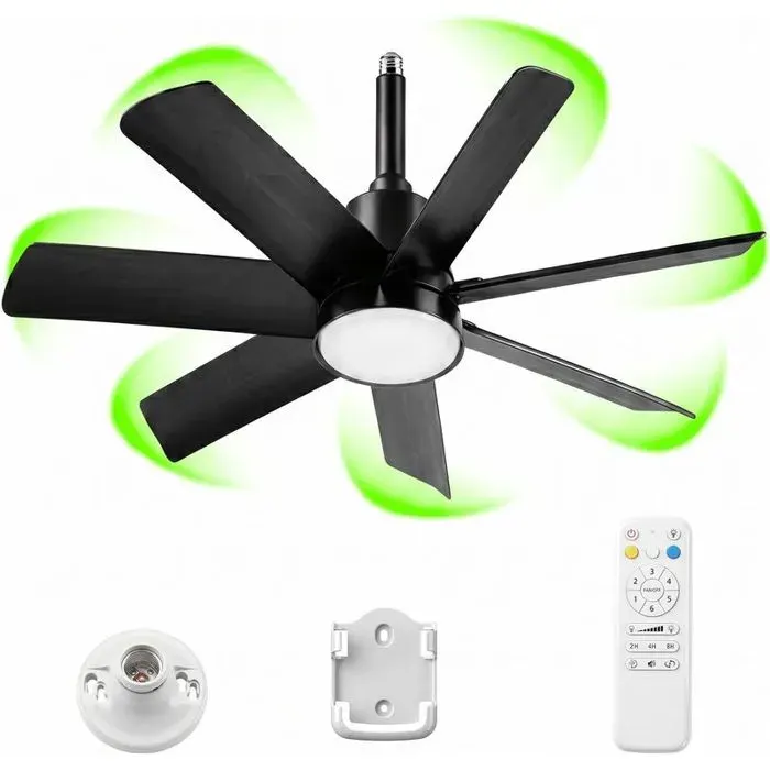 Ventilateur de Plafond LED E27 avec Télécommande 28 6 Vitesses Éclairage Dimmable 3000-6000K Fonction Minuterie pour Chambre