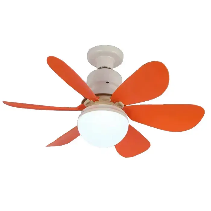 Ventilateur de Plafond LED E27 avec Télécommande 40W Dimmable 6 Pales 3 Vitesses Silencieux pour Salon Chambre Orange