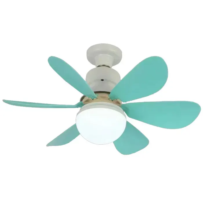 Ventilateur de Plafond LED E27 avec Télécommande 40W Dimmable 6 Pales 3 Vitesses Silencieux pour Salon Chambre Bleu