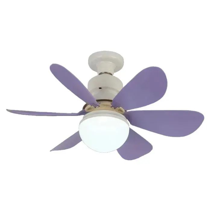 Ventilateur de Plafond LED E27 avec Télécommande 40W Dimmable 6 Pales 3 Vitesses Silencieux pour Salon Chambre Violet