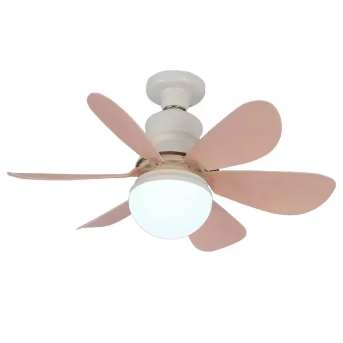 Ventilateur de Plafond LED E27 avec Télécommande 40W Dimmable 6 Pales 3 Vitesses Silencieux pour Salon Chambre Rose