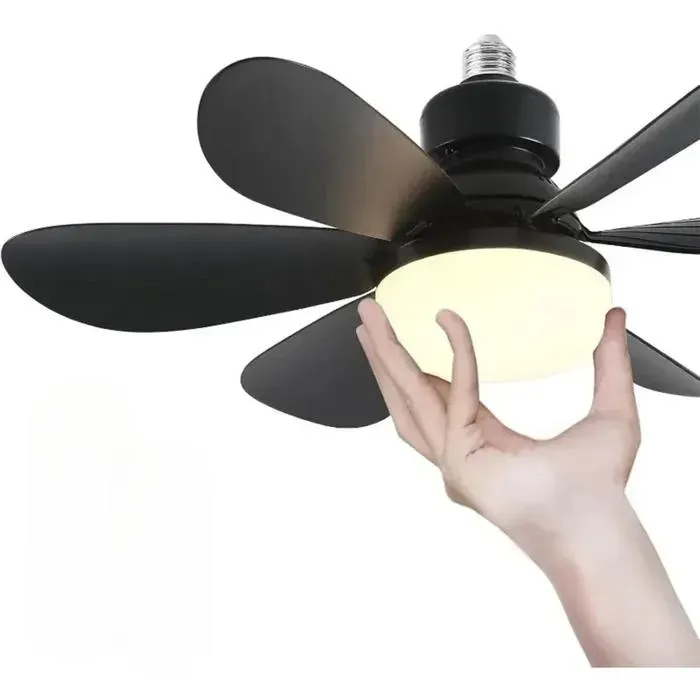 Ventilateur de plafond LED E27 avec télécommandegradationvitesse du vent réglable à 3 vitessesadapté au salonà salle-52cm-noir