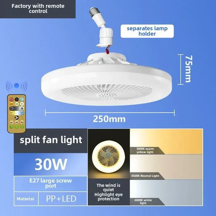 Ventilateur de plafond LED - Économe en énergie Silencieux avec télécommande - Maison - Blanc 30W