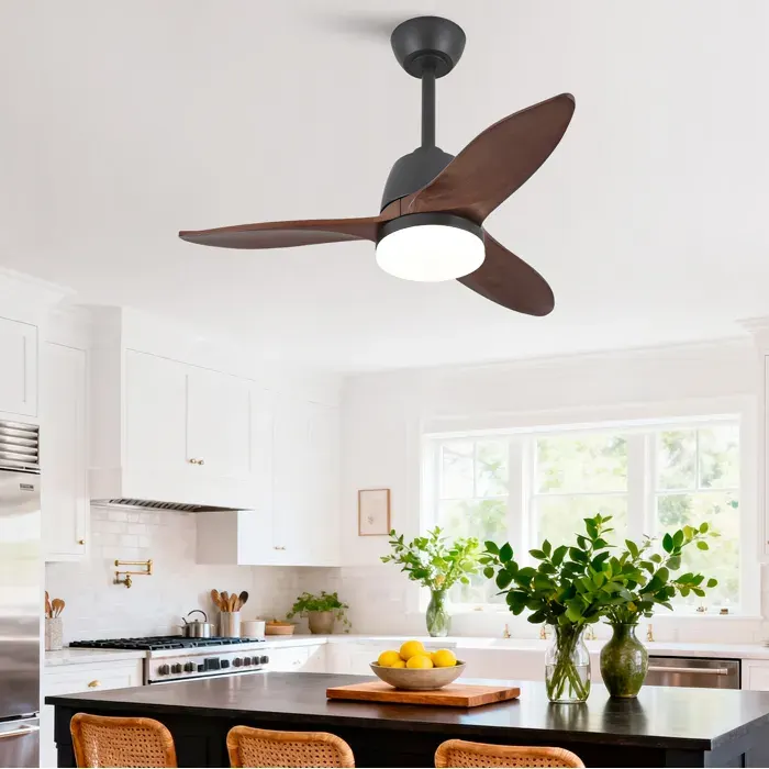 Ventilateur de plafond LED intégrée 36 pouces 3 pales bois massif réversible dimmable 3 teintes noir JOINERY