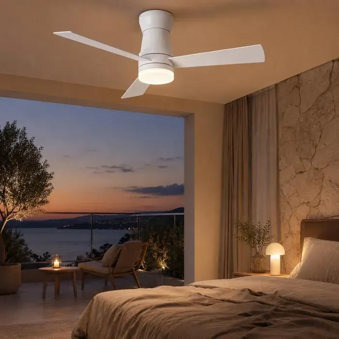 Ventilateur de plafond LED moteur DC silencieux fonction réversible 6 vitesses 3 couleur blanc 132 cm 3 pales