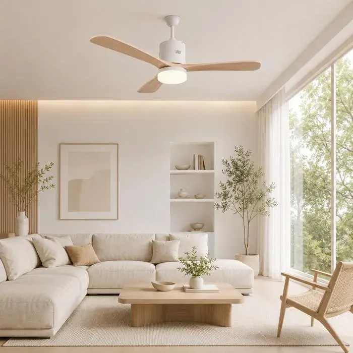 Ventilateur de plafond LED moteur DC silencieux fonction réversible 6 vitesses 3 couleur couleur bois 1066 cm 3 pales
