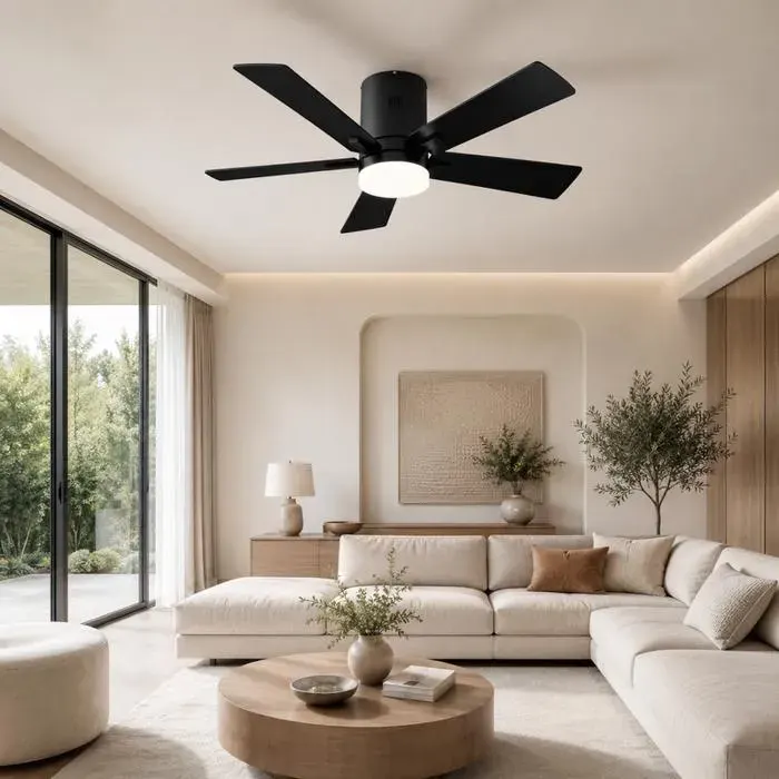 Ventilateur de plafond LED moteur DC silencieux fonction réversible 6 vitesses 3 couleur noir 1066 cm 5 pales