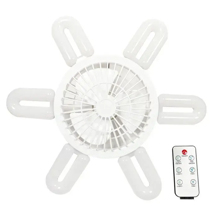 Ventilateur de plafond LED pliable 16 pouces E27 60W - 4 vitesses télécommande lumière réglable