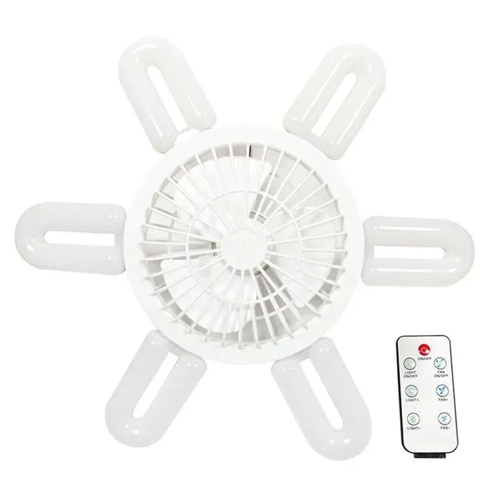 Ventilateur de plafond LED pliable 16 pouces E27 60W - 4 vitesses télécommande lumière réglable