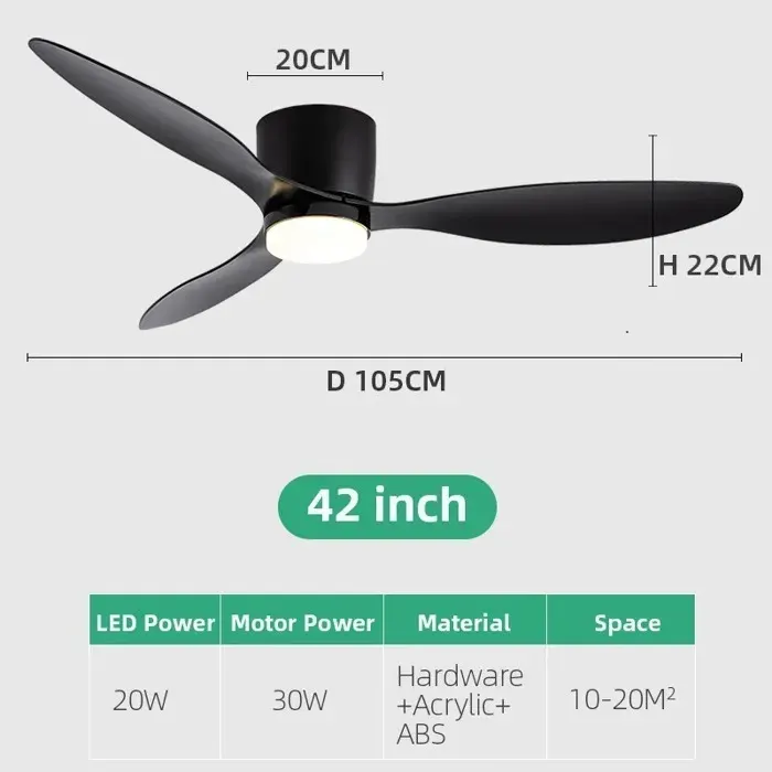 Ventilateur de plafond LED réversible Ø 105 cm - 6 vitesses- 3 couleurs dintensité - Télécommande -Minuterie-Fonction mémoire 45W — coloris Noir