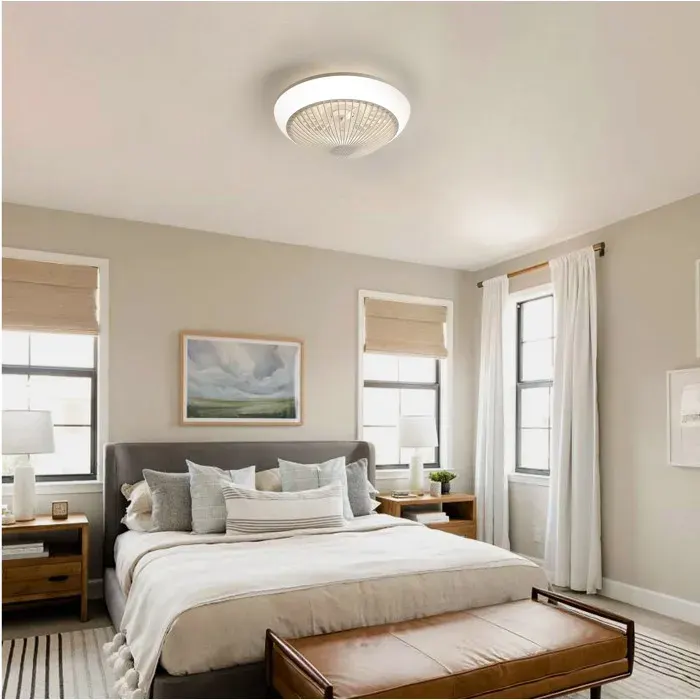 Ventilateur de plafond LED RGB 38 cm blanc en ABS avec télécommande minuterie et fonction réversible