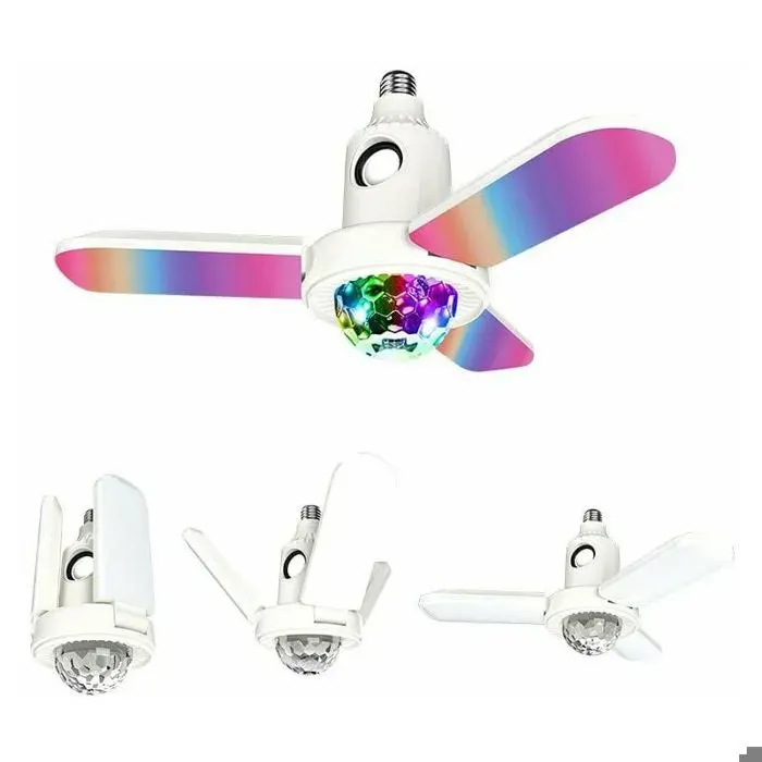 Ventilateur de plafond LED RGB E27 à 3 pales déformables avec éclairage et lampe musicale Bluetooth